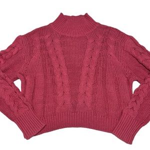 Aeropostale Pink Chunky Knit Cropped Mock Turtleneck Sweater